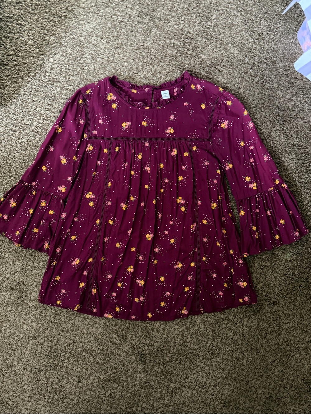 Old Navy Maroon Floral Ruffle Sleeve Blouse